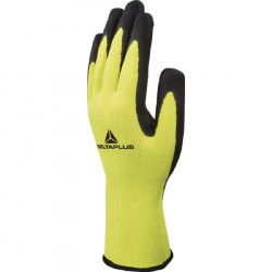 VV733 Yellow polyester knitted glove, black latex